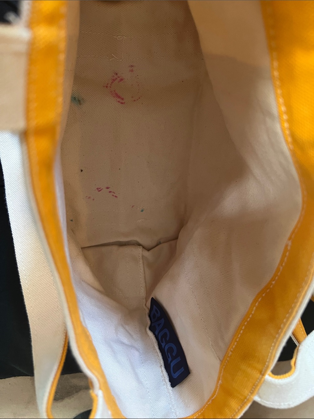 BAGGU Cream Canvas Tote with Yellow Trim - Picture 3 of 4